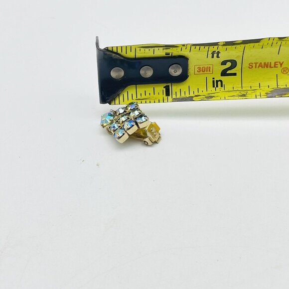 Vintage Square Aurora Borealis Earrings Gold Tone Clip On Glam Bling Sparkle - Picture 4 of 9